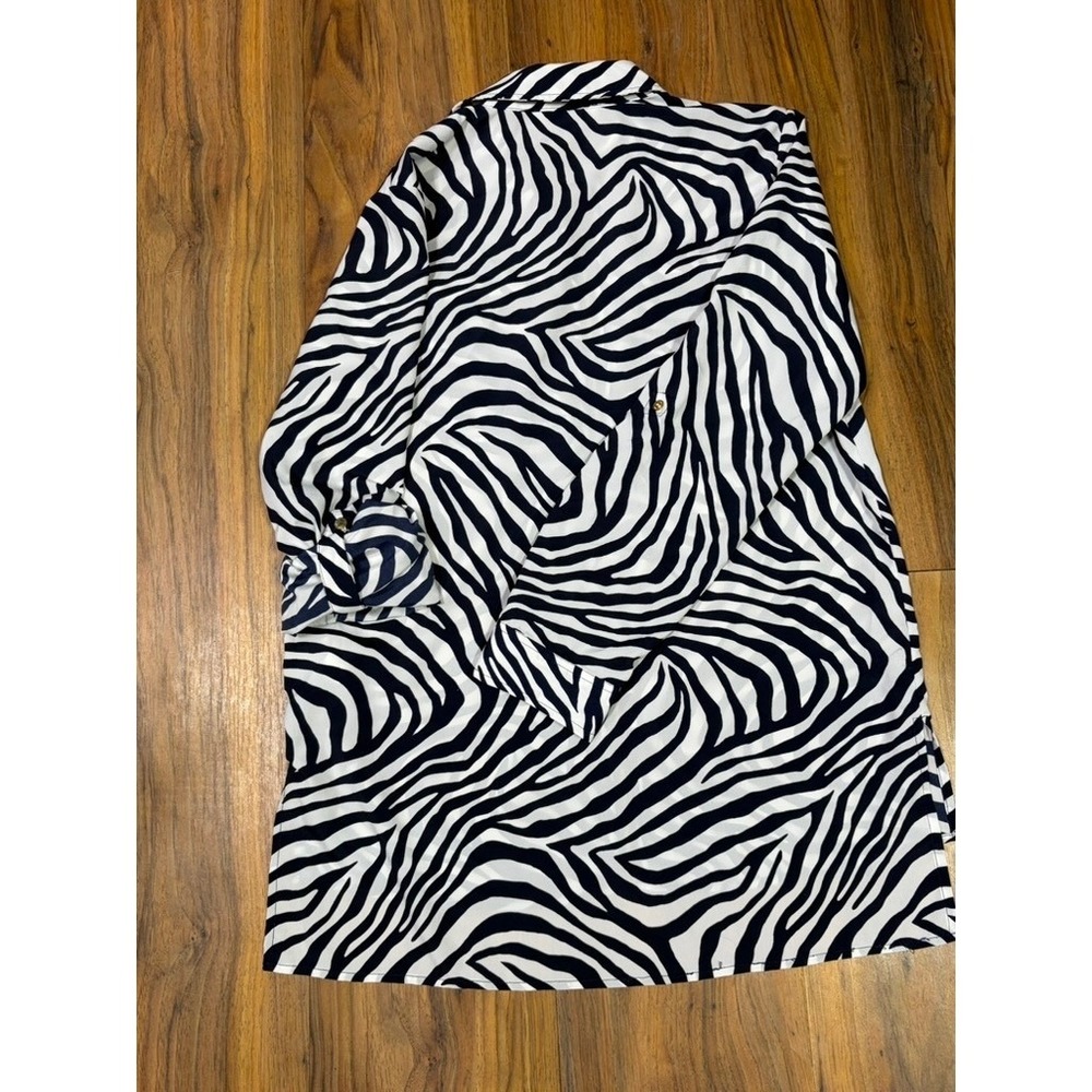 MICHAEL Michael Kors Zebra Print Zip Front Tunic Blouse Womens M Navy White - Picture 4 of 7